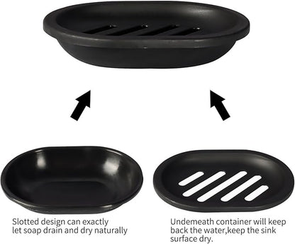 Topsky Soap Dish for Shower, 4pcs Dishes with Drip Tray, Bar Holder with Drain for Kitchen Sink, Keeps Soap Dry, Black