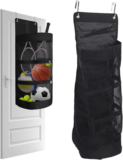 Asixxsix Hanging Storage Organizer, Large Capacity Sports Equipment Organizer for Kids Toys, Shoes, Diapers, Over Door Hanging Bag, Nylon Mesh, Oxford Cloth