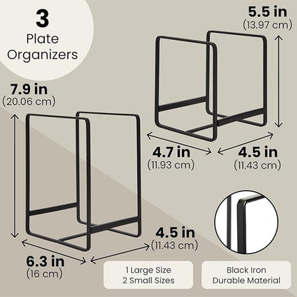 Juvale Iron Kitchen Cabinet Organizer Shelf - Space-Saving Plate Rack Organizer for Cabinet - Pot Lid Holder for Cupboard Shelf - Cutting Board for Countertop Stand - Black, Pack of 3