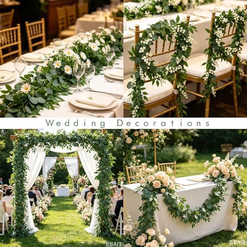 GREENTIME 2Pack 6.5Ft Artificial Eucalyptus Garland with Willow Leaves - Image 6