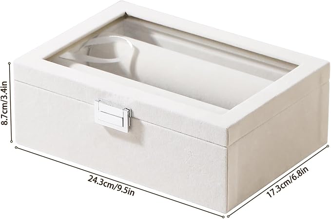 Bracelet Display Holder with Rods for Bangles Watches, Jewelry Organizer Box Storage Case with Clear Lid (Beige)