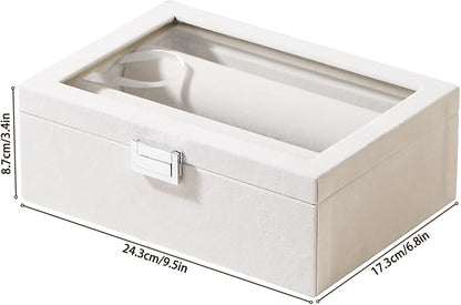 Bracelet Display Holder with Rods for Bangles Watches, Jewelry Organizer Box Storage Case with Clear Lid (Beige)