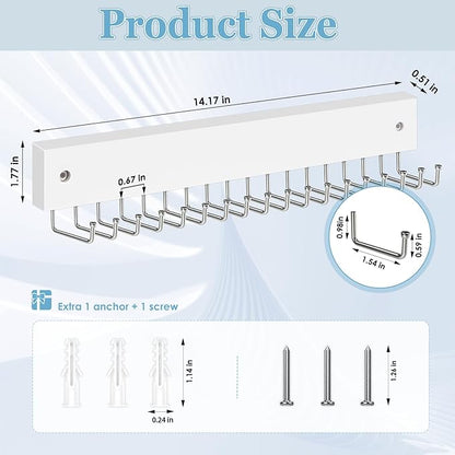 Tie Rack Belt Hanger Wall Mounted, Lomrsiul Non Slip 180 Degree Rotating Tie Organizer for Men Closet with 18 Hooks Closet Organizers and Storage for Tie Belt Necklace Purse Scarf Bag White 1 Pack