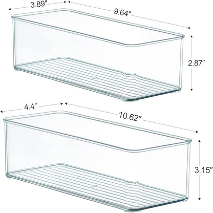 Hudgan 8 Pack Clear Plastic Drawer Organizer Bins Set, Stackable Cutlery Storage Bins Trays for Organizing Kitchen, Bathroom, Office, Crafts, Gadgets, Cabinet Supplies