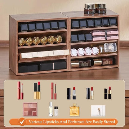 WAYUTO Wooden Lipstick Organizer 4 Level Lipstick Holder Desktop Lip Gloss Organizer Cosmetic Storage Display Essential Oil Holder