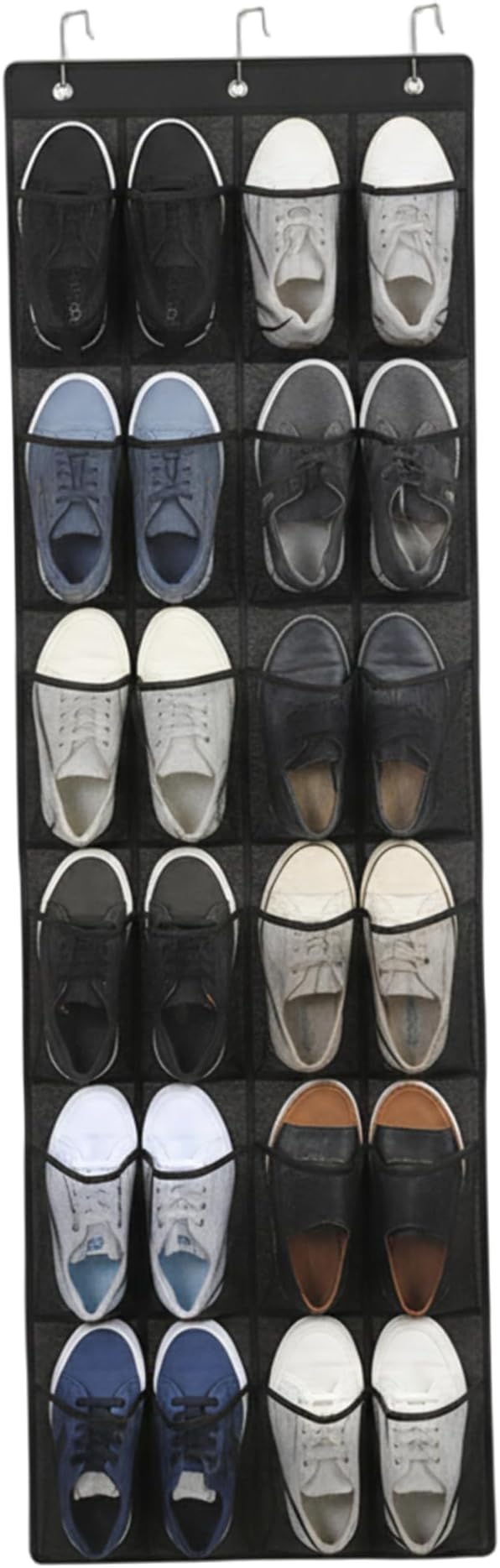 Over the Door Shoe Organizer Shoe Hanger for Door 24 Mesh Pocket Over the Organizer Space Saving Hanging Storage Holder with Hooks 64x19 Inch Black
