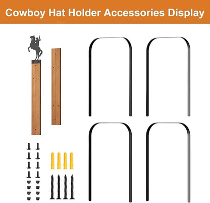 Cowboy Hat Rack, 4 Pieces Hat Rack for Cowboy with Wooden Board, Gift Cowboy Hat Holder Wall Storage-Organizer Western Hats with Style and Ease