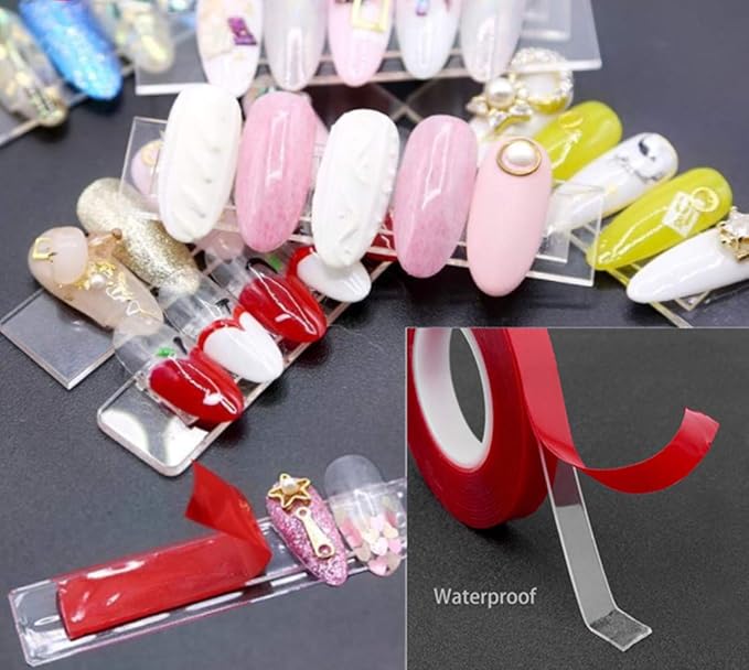 BetterJonny 1PCS Transparent Acrylic Nail Art Display Holder, 50PCS Stand With 3M Double Sided Tape for Professional Salon False Sample Display