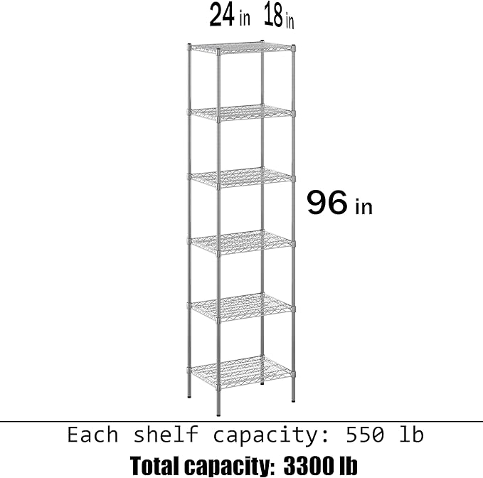 18" Deep x 24" Wide x 96" Height Wire Shelving Kit | 6-Tier | NSF Commercial Storage Rack Unit
