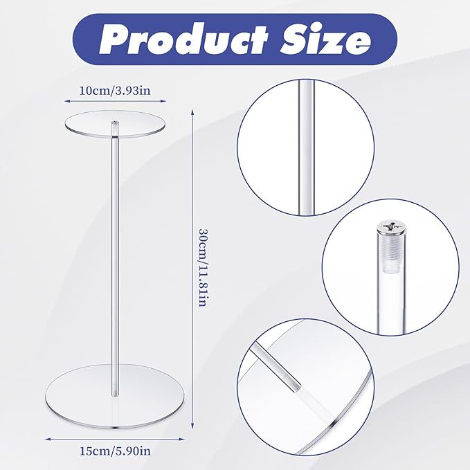 Dimeho 6 PCS Acrylic Hat Stand 12" Clear Wig Display Rack Baseball Cap Holder Acrylic Risers With Round Barbell Pedestal for Display Tabletop Watch Jewelry Multiple Hats