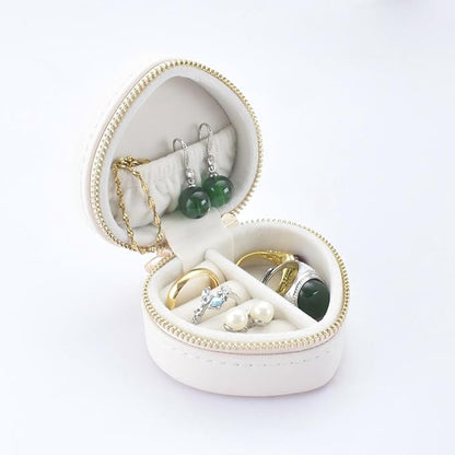 Heart Shape Ring Holder Keychain, Mini Travel Jewelry Case for Wedding Ring, Sports & Vacation, Portable Zipper Clutch Organizer for Earrings Necklace, Premium Gift for Women Girls (White)