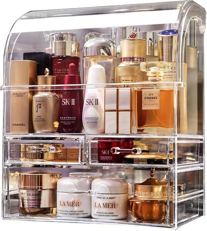 MOOCHI Clear Professional Large Cosmetic Makeup Organizer Bathroom Storage Display Case with Drawers