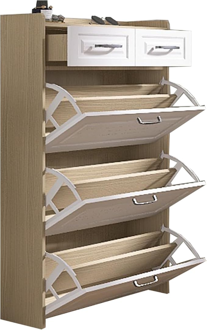Shoe Cabinet for Entryway Hidden Shoes Storage Cabinet with 3 Flip Drawers, Tall Free Standing Shoe Organizer Rack for Foyer, Hallway