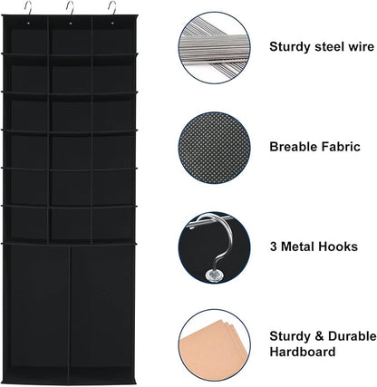 Hanging Shoe Organizer for Closet,18+2 Sections Hanging Shoe Closet Organizers and Storage with 10 Mesh Pockets, Boot Storage, Black