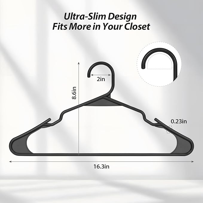 Plastic Hangers, Space Saving Clothes Hanger, Durable and Strong Closet Organizers and Storage (Black, 30 Pack)