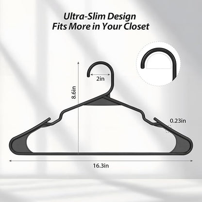 Plastic Hangers for Clothes - Durable & Versatile Color, Coat, Shirt & Pants Hangers - Space Saving Closet Storage Organizer Essentials with Non-Slip for Home, Dorm, Apartment (Black, 50 Pack)