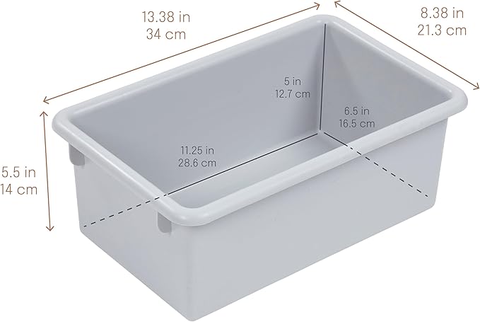 Cubby Storage Bins with Lids, 10-Pack Stackable Plastic Organizer Containers for Pantry, Office, Garage - Nestable with Handles, Light Grey