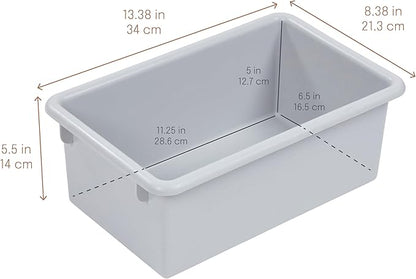 Cubby Storage Bins with Lids, 10-Pack Stackable Plastic Organizer Containers for Pantry, Office, Garage - Nestable with Handles, Light Grey