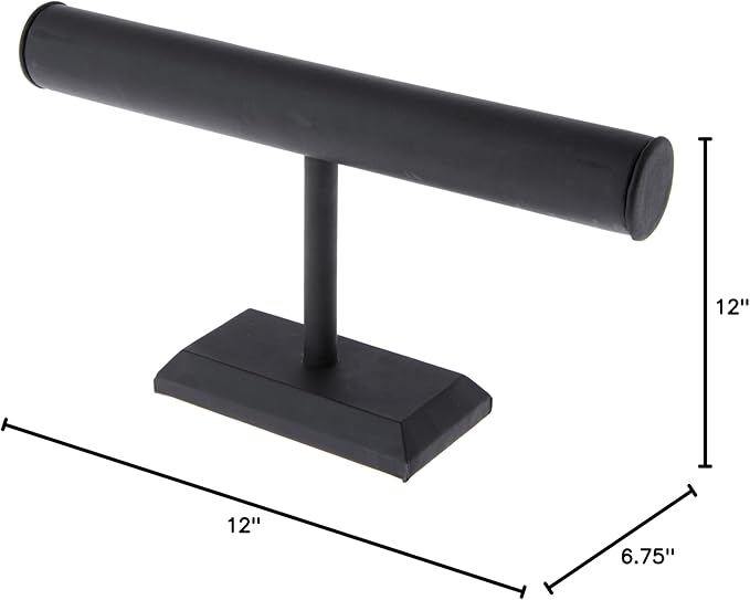 Plymor Black Faux Leather T-Bar Bracelet Display Stand, 12" W x 6.75" H (Pack of 2)