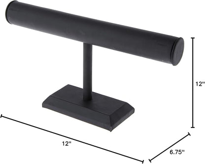 Plymor Black Faux Leather T-Bar Bracelet Display Stand, 12" W x 6.75" H (Pack of 2)