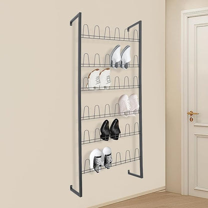 70 Inch 6-Tier Wall Mounted Metal Shoe Organizer, Hanging Shoe Rack for 18 Pairs, Space Saving Heavy Duty Iron Shoe Storage Caddy for Closet Entryway Garage (Black)