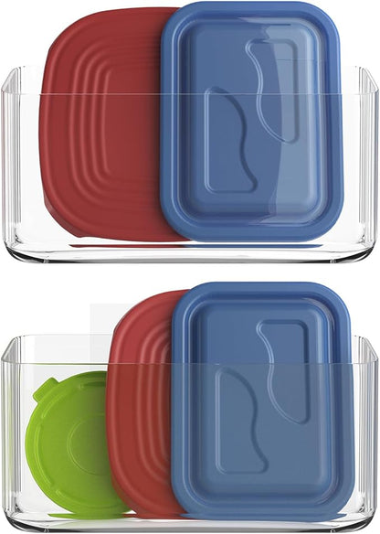 MaraFansie 2 Pack Over Cabinet Organizer Storage Lid Organizer Caddy Space Saver No Drilling Adhesive Hook Over Door Organizer, Transparent, MFLO2PUSNEW
