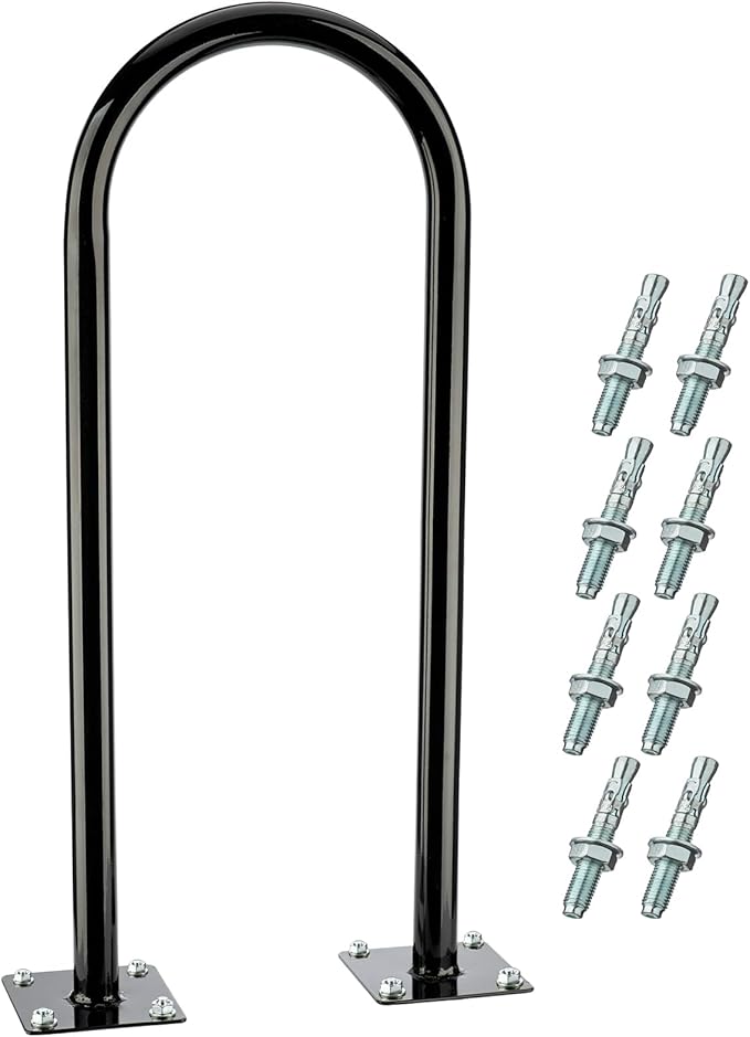 (1 Loop -2 Bike Capacity) Yariwiz Ground Bike Rack U Shaped Flange Mount Commercial Bike Rack for Outdoor, Stores, Parks and Schools, Steel Construction, Black Powder Coat Finish
