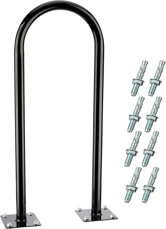 (1 Loop -2 Bike Capacity) Yariwiz Ground Bike Rack U Shaped Flange Mount Commercial Bike Rack for Outdoor, Stores, Parks and Schools, Steel Construction, Black Powder Coat Finish