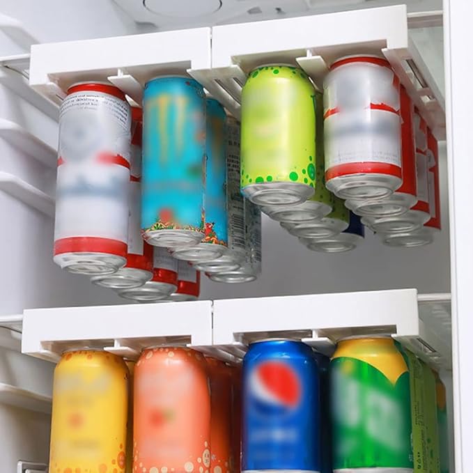 Soda Can Organizer, Refrigerator Stackable Can Holder Drink Dispenser Can Organizer Stacking Can Dispenser Fridge Soda Can Organizer Rack for Pantry, Freezer, Kitchen, Beverage Holder (White)