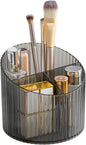 DASITON 3 Slots Makeup Brush Holder, Acrylic Makeup Brush Cup, Vintage Striped Make Up Brush Holder for Vanity Decor, Bathroom Countertops, Desk Storage Container, Cosmetic Display Cases (Black)