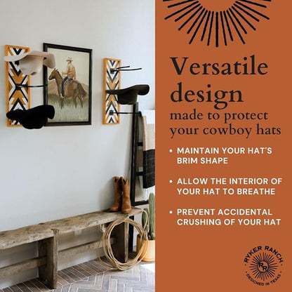 Ryker Ranch Cowboy Hat Rack for Wall | Western Hat Rack for Cowboy Hats | Wood and Metal Cowboy Hat Holder for Wall with Southwestern Style | Cowboy Hat Hanger for Western Decor