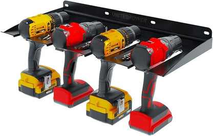UNITEDPOWER Electric Drill Storage Rack, Holds 4 Drills, Wall Mounted Power Tool Organizer for Battery Powered Hand Tools, Workshop, Shed, Garage, Home (Drill Rack)