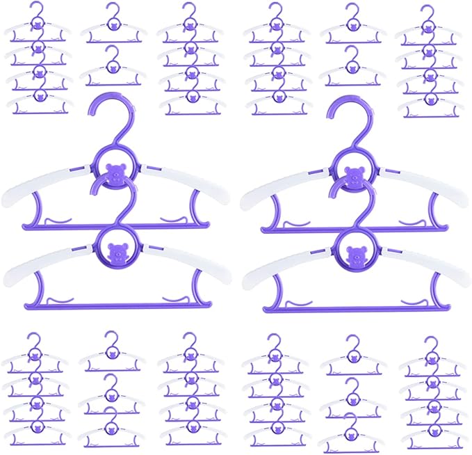 Baby Hangers for Nursery Closet 40 Pack Plastic Kids Clothes Hanger Space Saving Non Slip Extendable Toddler 11-14” Adjustable Hangers Heavy Duty Clothing Infant Hanger Bulk, Purple