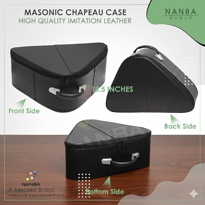 Premium Masonic Knights Templar Chapeau Case – Black Imitation Leather Chapeau Hat organizer with Red Interior Lining, Sturdy Handle & Zipper Closure – Protective Freemason Regalia Carry Case