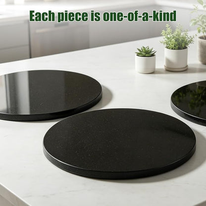 Marble Lazy Susan, 12 in Lazy Susan Turntable Organizer for Cabinet Pantry Kitchen Countertop Fridge Bathroom Makeup Vanity Countertop - Zimbabwe Black