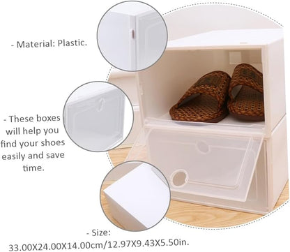 6pcs Transparent Stackable Shoes Container Drawer Type Shoe Organizer Dustproof Design for Closets Entryway and Storage White