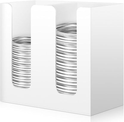 White Mason Jar Lid Organizer (Wide Mouth & Regular Mouth) 2 Compartment Cup Dispenser Organizer Ball Jar Wooden Storage Accessories for Kitchen Coffee Tumbler Lids, Fit Mason/Canning/Bamboo Lids