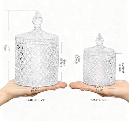 R FLORY 2 Pack Qtip Holder Glass Apothecary Jars with Lids Bathroom Storage Organizer for Cotton Swabs, Balls, Pads, Floss Picks, Vanity Storage Containers for Makeup, Candy, Jewelry (10+24oz, Clear)