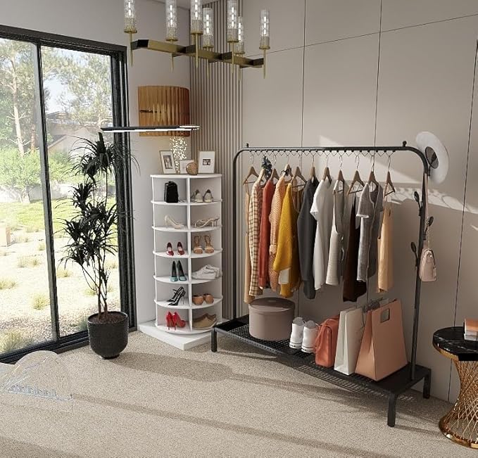 Rotating Shoe Rack Tower, 6-Tier Spinning Shoe Rack, Free Standing 360° Revolving Shoe Organizer Can Hold 24 Pairs of Shoes for Entryway Living Room Hallway (6-Tier, White)