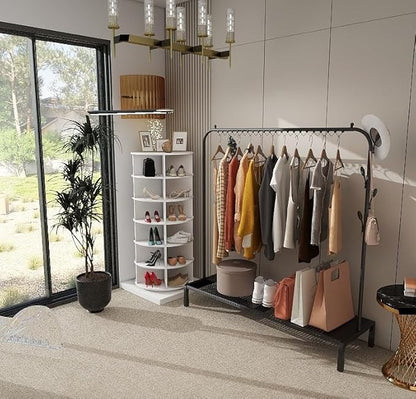 Rotating Shoe Rack Tower, 6-Tier Spinning Shoe Rack, Free Standing 360° Revolving Shoe Organizer Can Hold 24 Pairs of Shoes for Entryway Living Room Hallway (6-Tier, White)