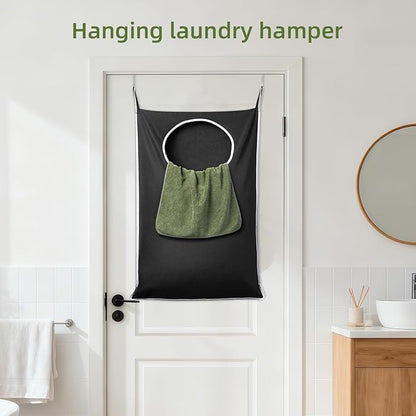 KEEPJOY XL Black Door Hanging Laundry Hamper, 36.5" x 22.5" Large Capacity Hanging Hamper Bag with Large opening and Strong Hooks for All Family Laundry, Blankets, and Toys (Black,1-Pack)