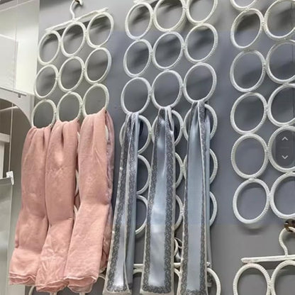 18 Circles Scarf Hanger for Multiple Scarves,Hijab Hangers for Closet for Scarves, Belt Organizer for Closet,Towels,Hijab and Tie, Foldable Hanger (1, White)