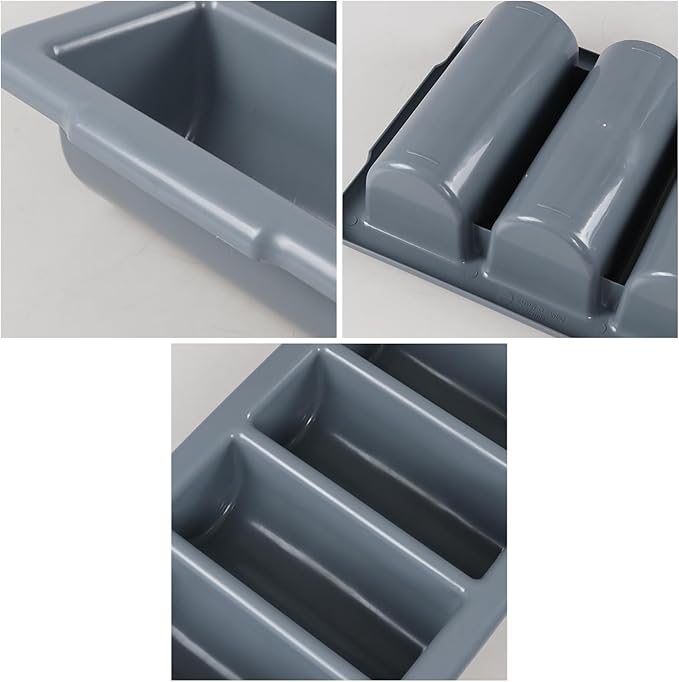 4 Pack Plastic Commercial Cutlery Bin, 4 Compartment Commercial Silverware Bin, Gray