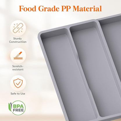 Lifewit Utensil Organizer for Kitchen Drawer, Expandable Cooking Silverware Tray, Adjustable Cutlery Flatware Holder, Plastic Spatula Tools Storage Divider, 14.4 x 15.8", Gray