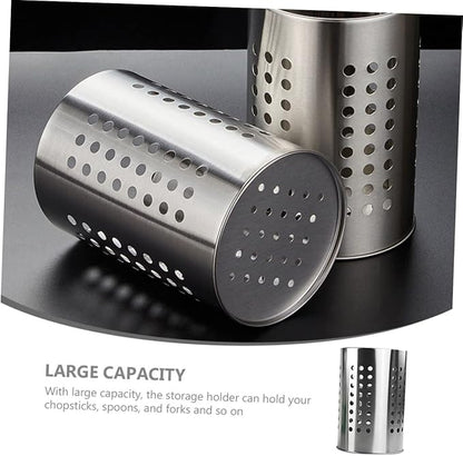 stainless steel cutlery bucket tableware rack cooking utensil organizer flatware cylinder stainless steel utensil drainer chopstick stand case flatware strainer desktop spoon fork