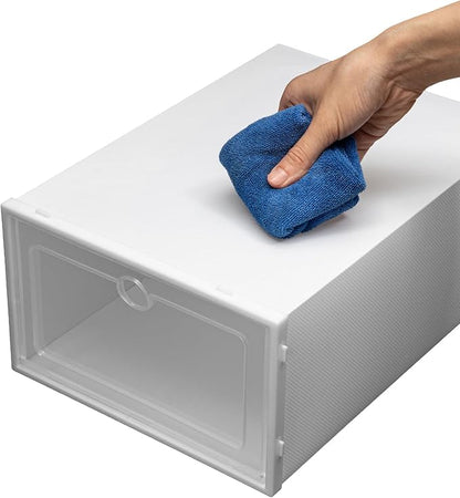 20 Pcs Shoe Box, Clear Plastic Stackable Shoe Storage Organizer, Foldable Heavy Duty Shoe Containers for Closet Apartments Small Spaces Dorm Bedroom, 12.9 x 8.8 x 5.5 Inches