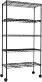5-Tier Wire Shelves 61" H x 30" x 14" Metal Storage Shelves Adjustable Wire Shelving Rack with Wheels & Leveling Feet NSF Metal Shelf Unit for Kitchen Pantry, 1200Lb Capacity, Black