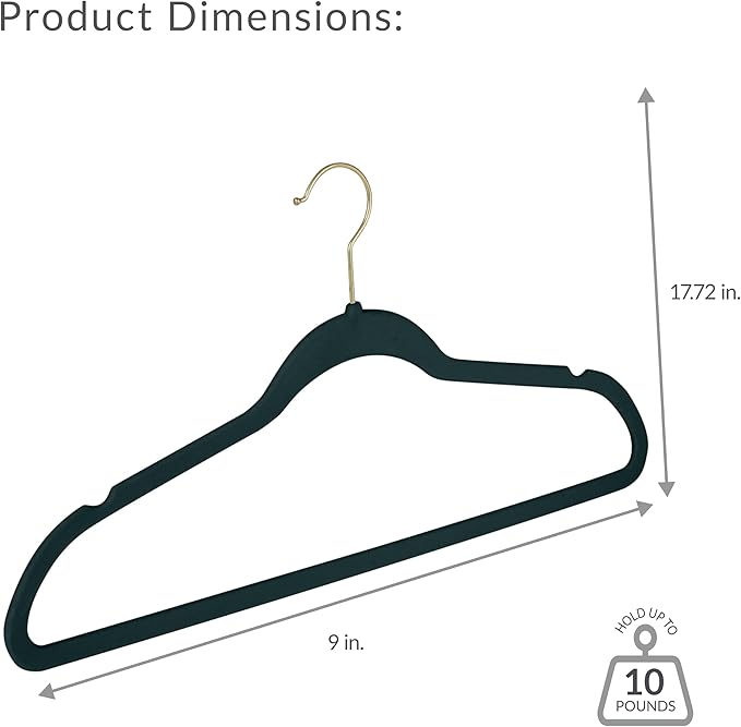 Simplify Slim Velvet Gold Hook Clothes Hangers | 100 Pack | Non-Slip| Closet Storage | Organization Durable | Emerald