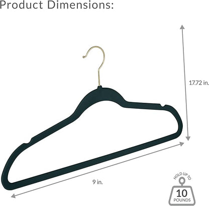 Simplify Slim Velvet Gold Hook Clothes Hangers | 100 Pack | Non-Slip| Closet Storage | Organization Durable | Emerald