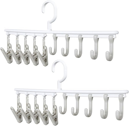 Hat Rack with 5 Hooks & 5 Clips, Adjustable Slide Rails - Space Saving Closet Organizer for Scarves, Belts, Ties, Hats, Underwear